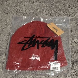 Stussy Burgundy Beanie with Black Logo